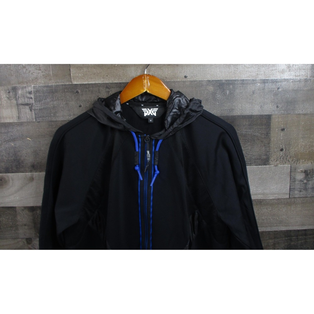 PXG Parsons Xtreme Golf Jacket Mens Medium Black Blue Hooded Full Zip Stretch
